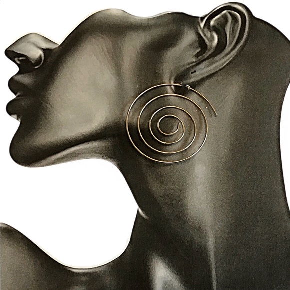 Gold Tone Wire Swirl Hoop Earrings - Picture 2 of 4